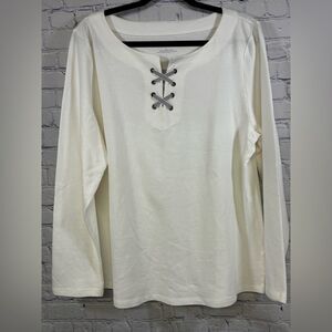 Talbots White Long Sleeve Nautical Beachy Preppy Minimalist Casual Cotton Top XL